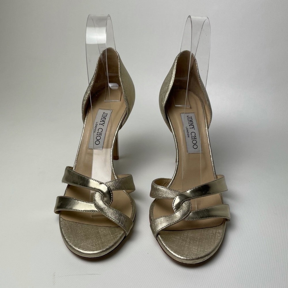 Jimmy Choo Gold Metallic Strappy Heels - sz 38.5
